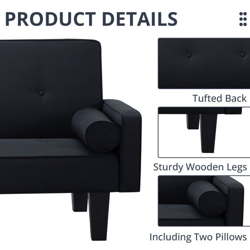 Mercury Row® Futon Couch, Fabric Futon Sofa Bed with 2 Pillows for